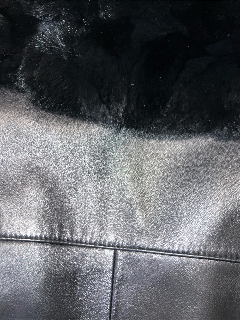 Danier Black Leather Coat with Plush Rabbit Fur Collar - Picture 9 of 15